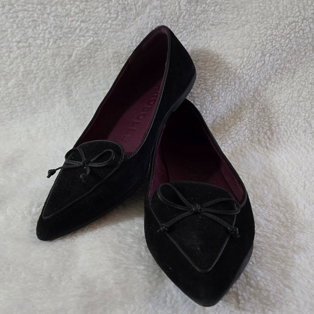 Aerosoles Doran Womens Size 8 Pointy Toe Loafers Black Bow Suede